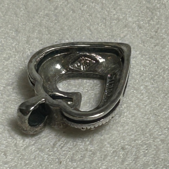 Sterling Silver Crystal Heart Pendant J / J Signed 3/4" x 1/2" Cutout Middle - Picture 5 of 9